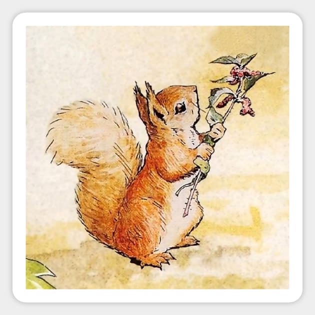 “Squirrel Nutkin Holds a Flowering Branch” by Beatrix Potter Sticker by PatricianneK